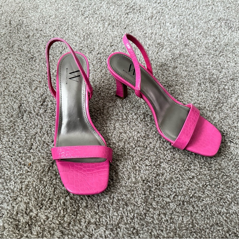 Hot Pink Square-Toe Slingback Sandals